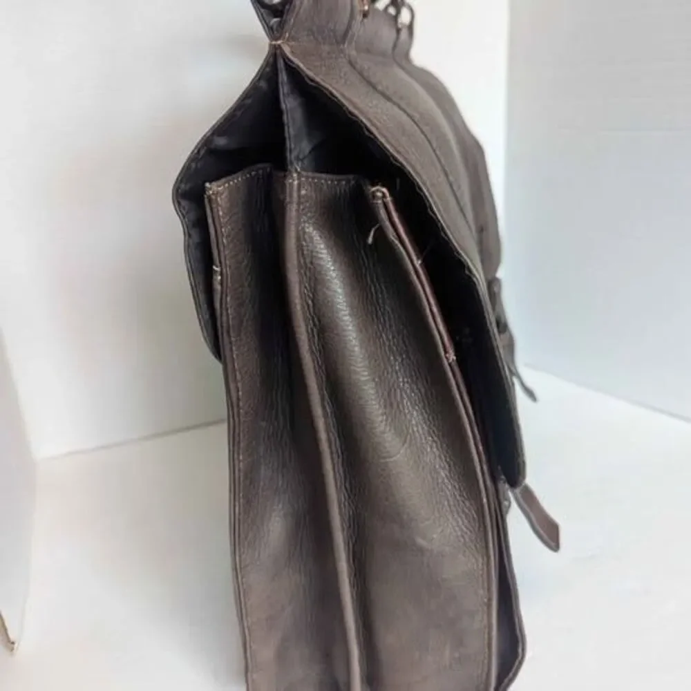 Kenneth Cole Reaction Chocolate Thick Leather Messenger Crossbody Bag Briefcase